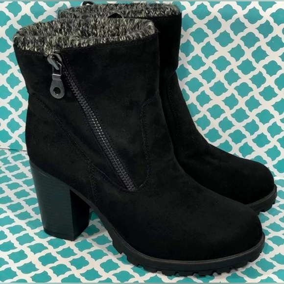 MOSSIMO HEELED BOOTS BLACK WOMEN SIZE 6.5 TWO SIDES ZIPPER - Picture 1 of 12
